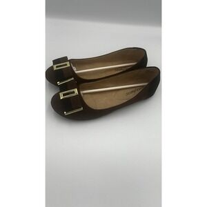 Footzyfolds Demi Style Foldable Women's Flats Brown & Black w/ Gold Buckle Sz 10